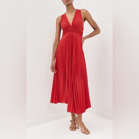 A.L.C. Everly Dress  Everly Dress Red Pleat US 8 - Picture 3 of 13